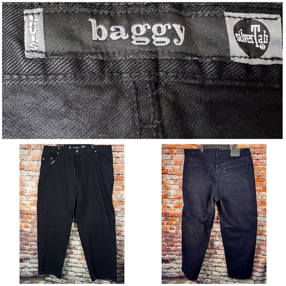 Vintage Levi's Y2k Silvertab 513 Black Baggy Denim Jeans Streetwear 42x30 USA